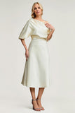 A-Line/Princess Charmeuse Ruched Tea-Length Mother of the Bride Dresses