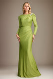 Green Sheath/Column Jersey Ruched Scoop Floor-Length Mother of the Bride Dress