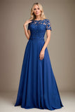 A-line Scoop Appliques Lace Floor-Length Mother of the Bride Dress