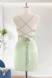 Green Bodycon Spaghetti Straps Short Corset Homecoming Dress With Appliques