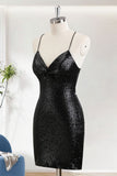 Black Bodycon Spaghetti Straps Short Homecoming Dress