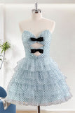 Blue A-Line Sweetheart Short Homecoming Dress With Ruffles