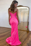 Gorgeous Mermaid Strapless Sweep Train Lace Prom Dress With Slit