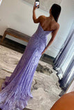 Gorgeous Mermaid Strapless Sweep Train Lace Prom Dress With Slit