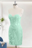 Green Bodycon Sweetheart Short Corset Homecoming Dress With Appliques