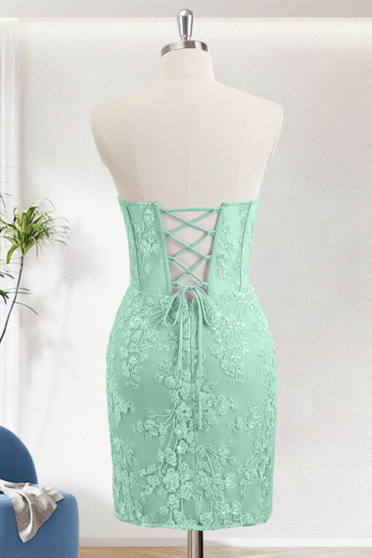 Green Bodycon Sweetheart Short Corset Homecoming Dress With Appliques