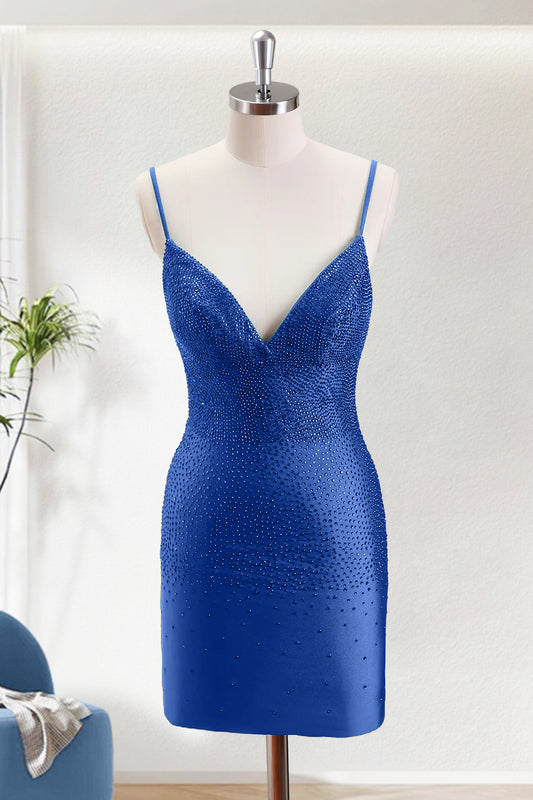 Royal Blue Bodycon V-Neck Backless Short Homecoming Dress