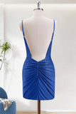 Royal Blue Bodycon V-Neck Backless Short Homecoming Dress