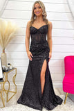 Black Sequin Corset Prom Gown