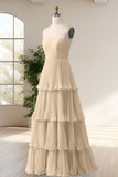 A Line Strapless Champagne Sweetheart Bridesmaid Dress with Pleated