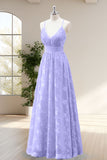 Lilac A Line Pleated Maxi Dress with Butterfly Appliques