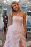 Light Blue Ruffle Strapless Prom Dress